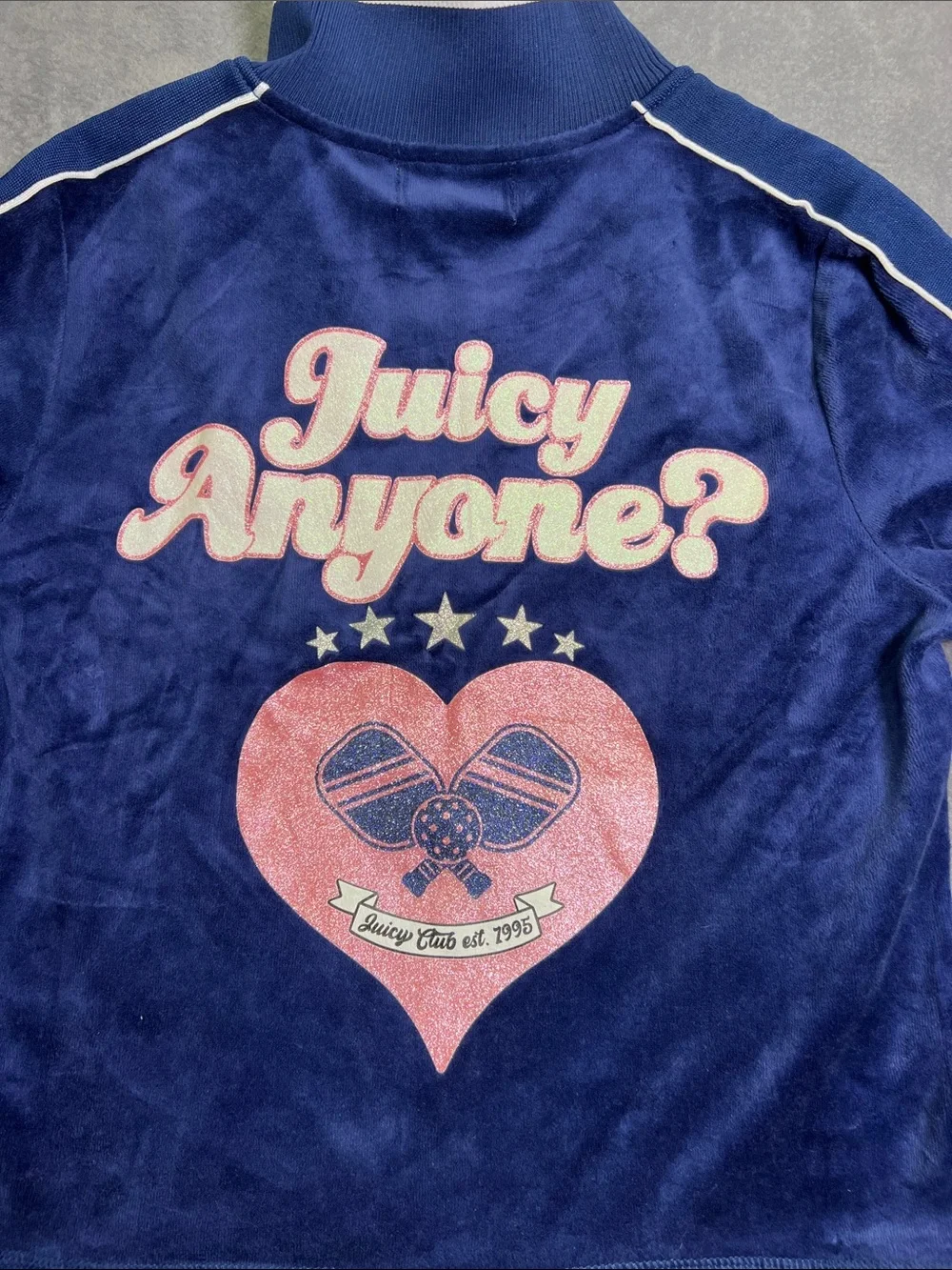 Juicy Couture Navy Velour Zip Jacket with White Trim - Picture 3 of 5